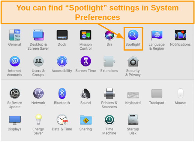 Screenshot of Spotlight icon in System Preferences