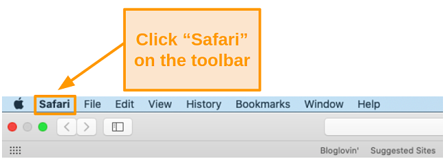 Screenshot of the 'Safari' option on the Mac toolbar.