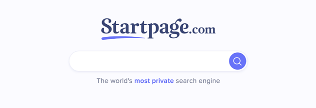 Screenshot of Startpage homepage