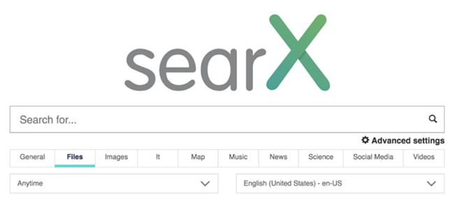 Screenshot of Searx homepage