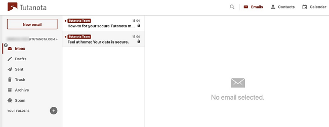 Screenshot of Tutanota homepage.