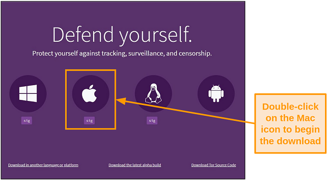 Screenshot of the Tor homepage with the option for Mac downloads.