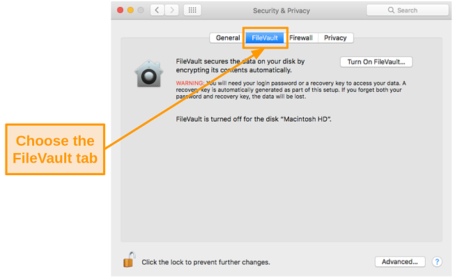 Screenshot of FileVault settings on Mac