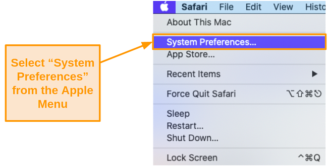 Screenshot of System Preferences under the Apple menu.