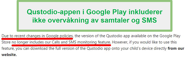 Qustodio Google Play-retningslinjer