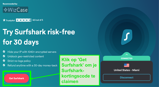 Screenshot van Surfshark's geheime deals-pagina die laat zien hoe je je Surfshark-tegoedbon kunt claimen