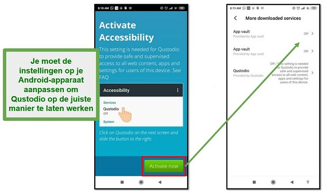 Qustodio Android-instellingen