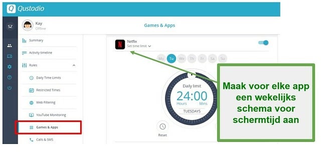 Qustodio heeft limieten gesteld aan apps