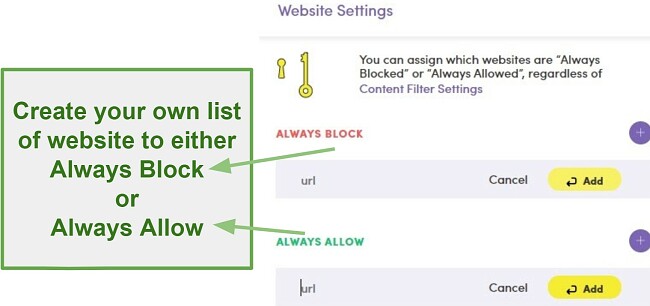 Net Nanny website settings