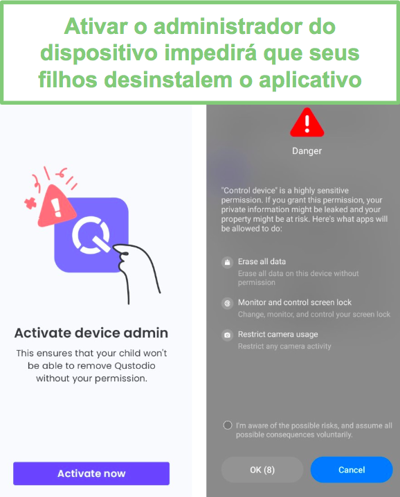 Qustodio requer administrador de dispositivo