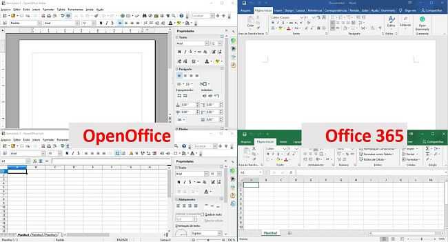 Comparando o OpenOffice e o Office365