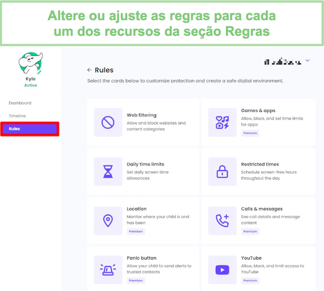 Definir regras para Qustodio