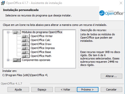 OpenOffice - instalação personalizada