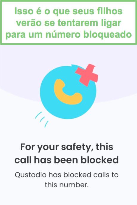 Tela de bloqueio do Qustodio para chamadas efetuadas