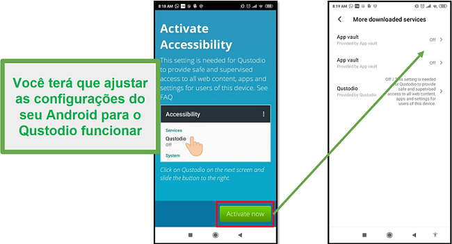 Configurações do Qustodio Android