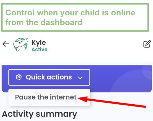 Qustodio pause internet on child device