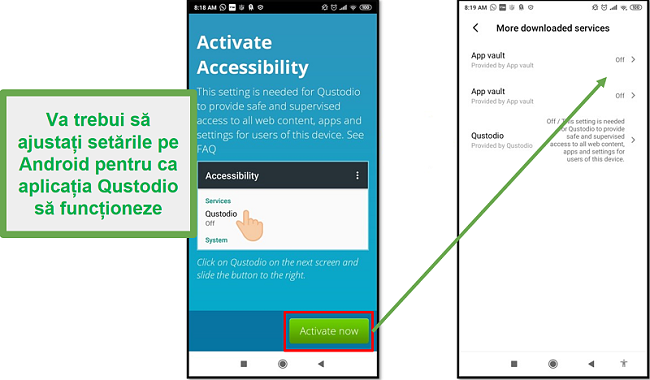 Setări Android Qustodio