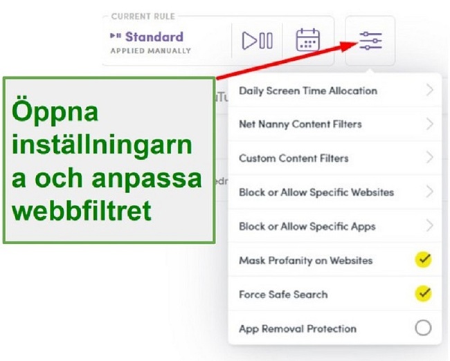 Net Nanny inställningar