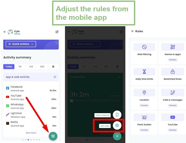 Set rules from mobile app