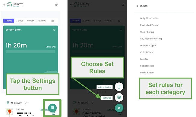 Setting rules for mobile Qustodio