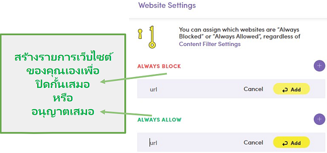 การตั้งค่าเว็บไซต์ Net Nanny