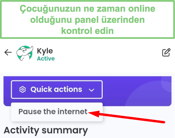 Qustodio alt cihazda interneti duraklat