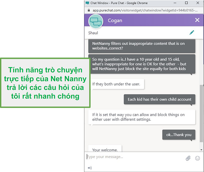 Dịch vụ khách hàng Net Nanny