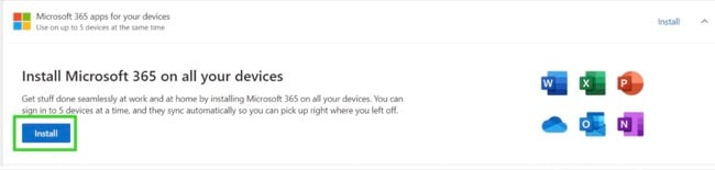 Скриншот кнопки «Установить Microsoft 365»