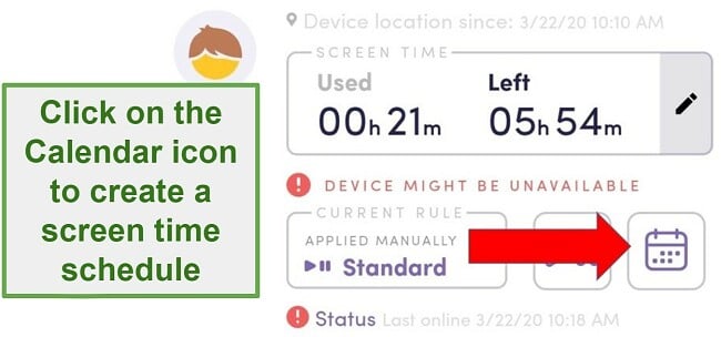 Screenshot of Net Nanny Parental Control apps interface showing instructions on how to create a screen time schedule