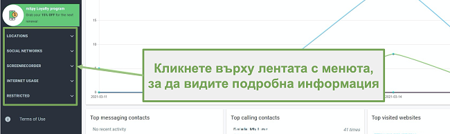 Екранна снимка на лентата с менюта, за да видите подробна информация