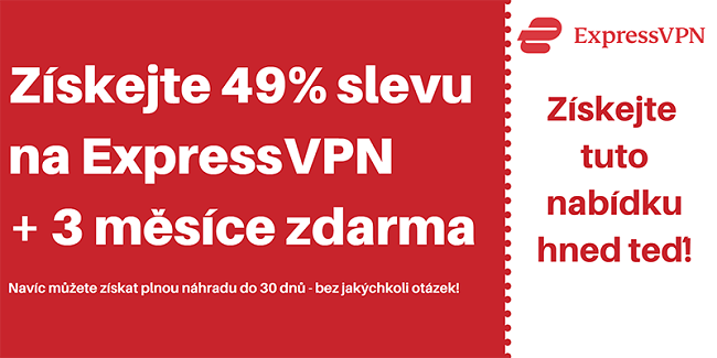 Kupón ExpressVPN se slevou 49% a 3 měsíce zdarma se 30denní zárukou vrácení peněz