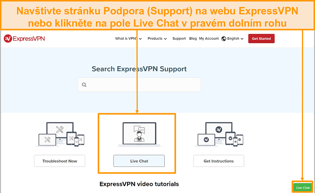 Screenshot podpory živého chatu ExpressVPN.