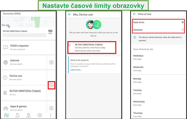 Časové limity pro obrazovku bezpečnou pro děti