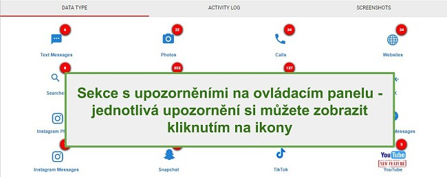 Snímek obrazovky sekce WebWatcher Alert