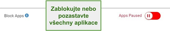 Snímek obrazovky aplikace Webwatcher blokuje nebo pozastavuje aplikace