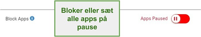 Sk&aelig;rmbillede af Webwatcher -bloker eller s&aelig;t apps p&aring; pause