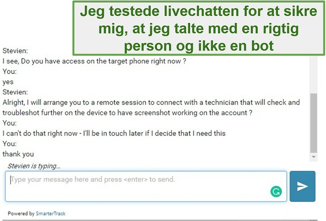 Sk&aelig;rmbillede af Webwatchers kundesupport