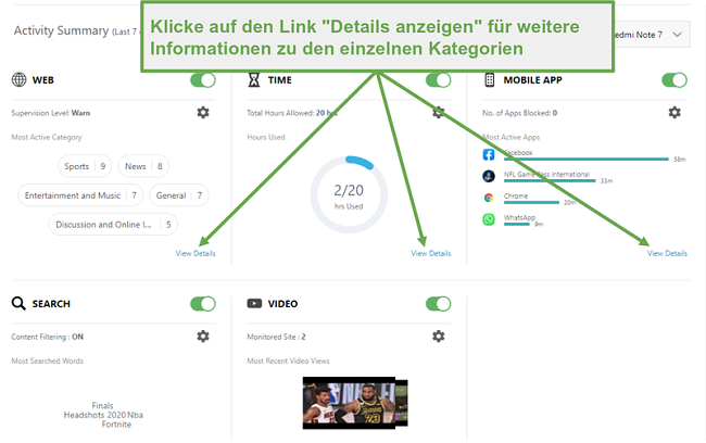 Dashboard der Norton-Familie