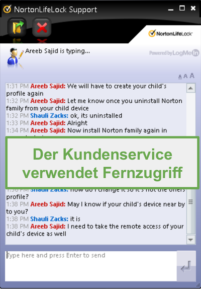 Remoteverbindung für den Kundensupport der Norton-Familie