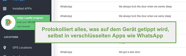 Screenshot von Protokollen verschlüsselter Apps wie WhatsApp