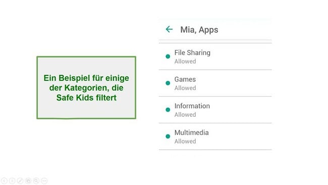 Safe Kids Filter Kategorien