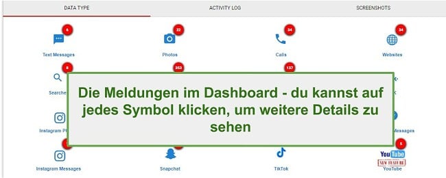 Screenshot des Abschnitts WebWatcher-Warnung