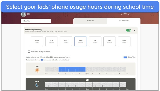 Screenshot of Norton Family School Time schedule