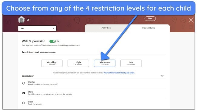 Screenshot of Norton Family Web Supervision feature