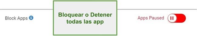 Captura de pantalla de Webwatcher para bloquear o pausar aplicaciones