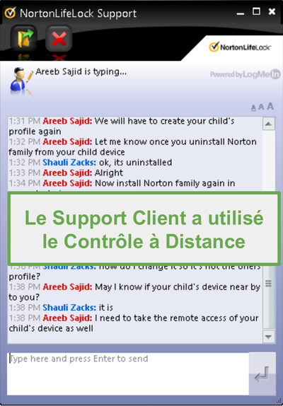 Connexion à distance du support client Norton Family