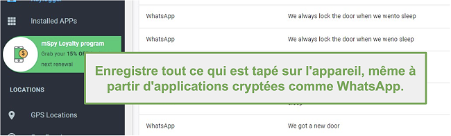 Capture d'écran des journaux d'applications cryptées comme WhatsApp