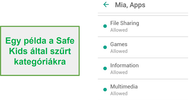 Biztonságos gyerekek szűrő kategóriák