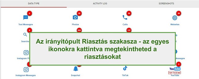 Pillanatkép a WebWatcher Alert szakaszról