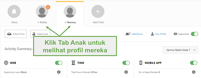 Atur profil Norton Family yang berbeda untuk setiap anak